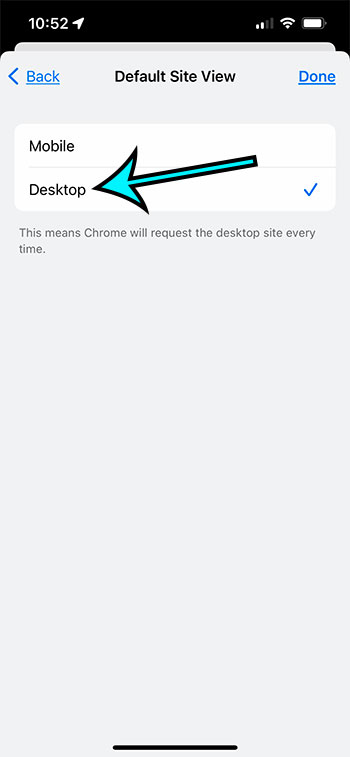 Chrome iPhone request desktop by default